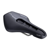 Black ergonomic bike saddle with central cutout for comfort and performance
