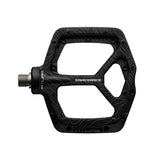 Black Race Face Atlas mountain bike pedal with topographic design, featuring durable aluminum construction and multiple grip pins for trail riding.