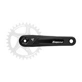 Race Face Turbine crank arm with a white chainring on a white background