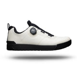 White and black BOA closure mountain bike shoe with ACCOMPLICE branding