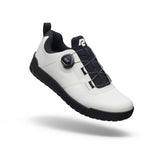 White and black mountain bike shoe with BOA dial closure system