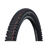 Mountain bike tire with rugged tread and orange sidewall stripe for off-road performance