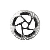 Shimano disc brake rotor with sleek black and silver design for mountain bikes