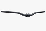 Black mountain bike handlebar with clamp, sleek design for trail riding