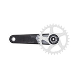 Cinch crankset with white chainring and black carbon fiber arm for mountain bikes