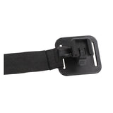 Black bike strap with secure plastic buckle for cycling gear attachment