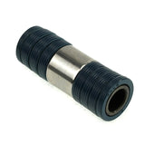 Black and metallic bike bearing with ribbed design for mountain biking performance