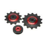 Enduro Bearings XD-15 Ceramic bike pulleys with red accents for mountain bike drivetrains