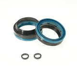 Bike suspension seals with blue and black rings for mountain bike maintenance