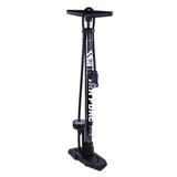 Black bike floor pump with pressure gauge for mountain and road bikes