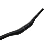 Black carbon fiber mountain bike handlebar with sleek design and subtle branding
