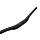 Black carbon fiber mountain bike handlebar with sleek design and subtle branding