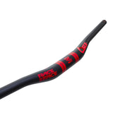 Race Face SixC mountain bike handlebar with red branding on black carbon fiber