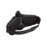 Black mesh hydration waist pack with water bottle, ideal for mountain biking and trail rides