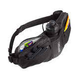 CamelBak waist pack with water bottle, snacks, and gear for cycling adventures
