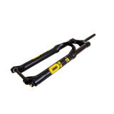 Black and yellow mountain bike fork with 36mm stanchions for trail riding