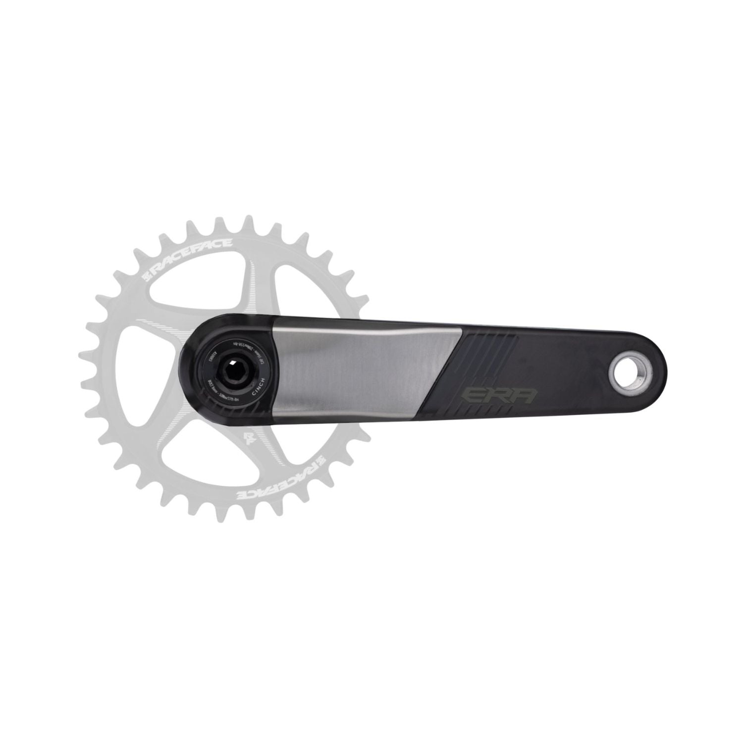 Race Face ERA crankset with silver chainring and black arm on white background