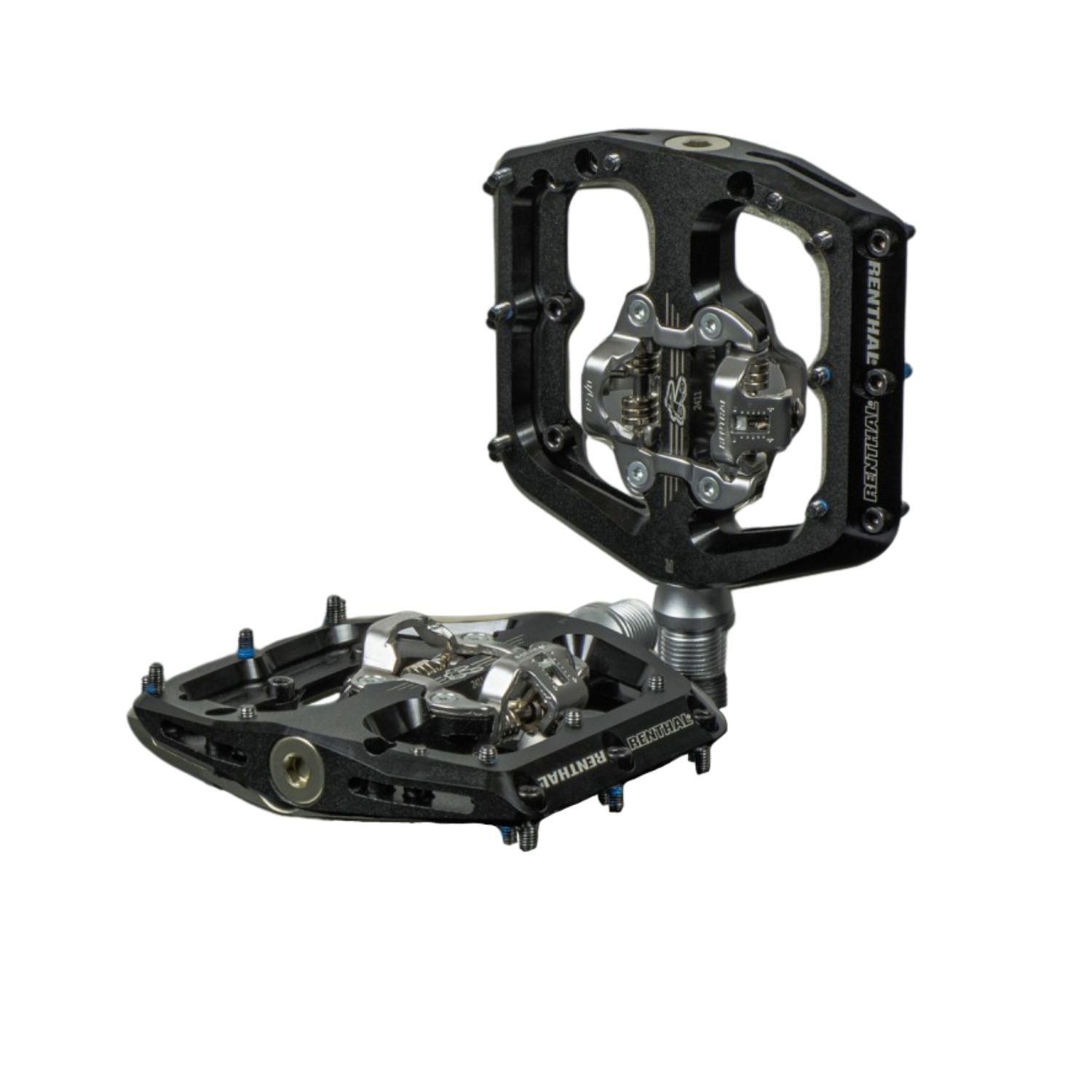 Renthal mountain bike clipless pedals with durable black platform design