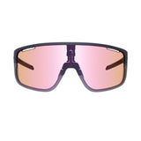 Cycling sunglasses with a grey frame and pink mirrored lenses