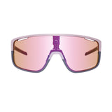 Purple framed cycling sunglasses with pink mirrored lenses