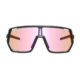 Black sports cycling sunglasses with pink mirrored lenses
