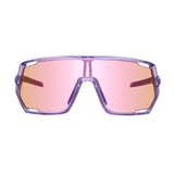 Purple frame cycling sunglasses with pink mirrored lenses