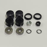 Bike bearing kit with black spacers, nuts, and washers for mountain bike maintenance