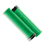 Green Race Face bike grips with topographic design and black end caps