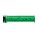 Green Race Face bike grip with textured design and metal clamp