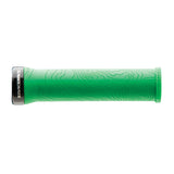 Green Race Face bike grip with topographic pattern for mountain biking