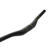 Race Face carbon handlebar with green logo, sleek black design for mountain biking